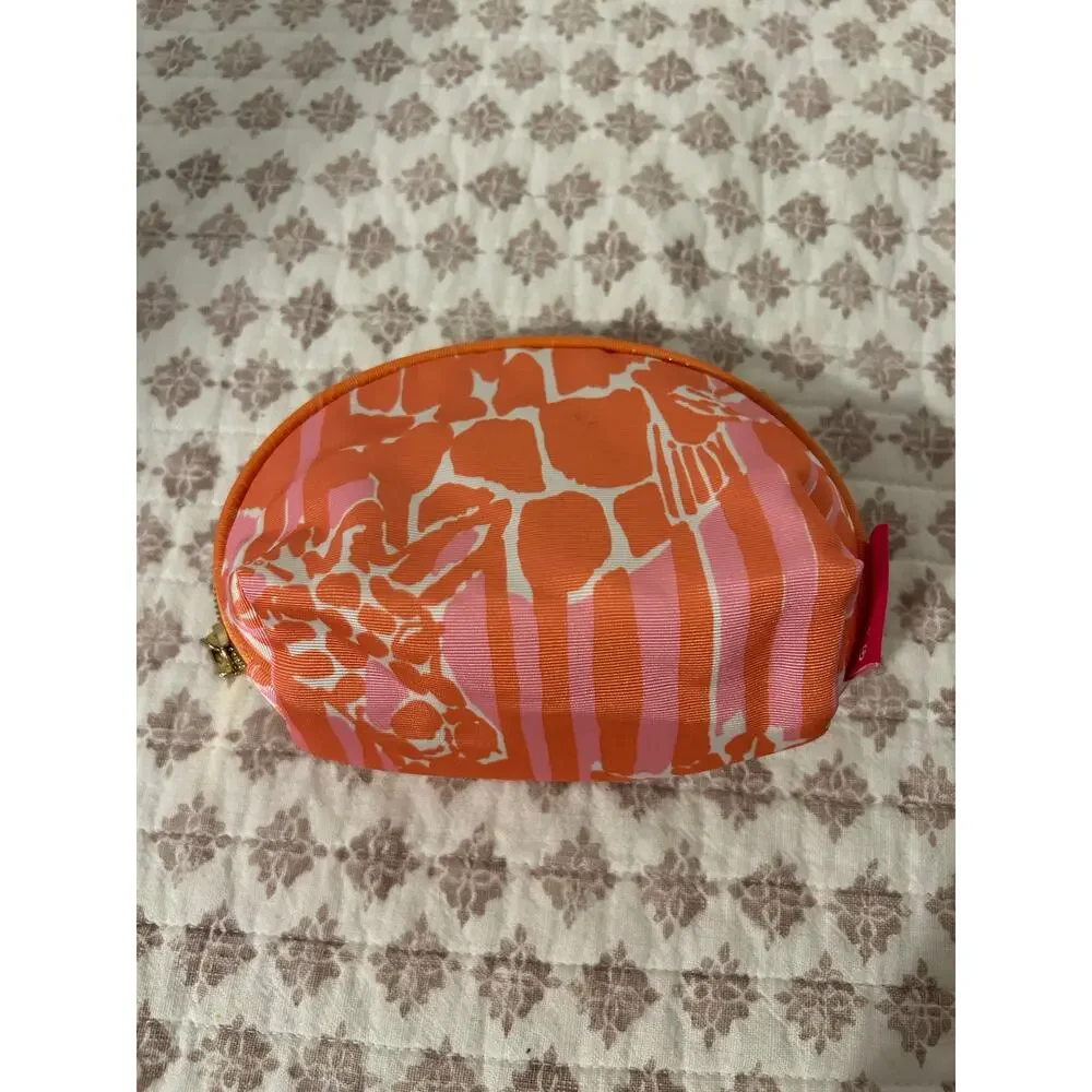 Lilly Pulitzer for Target Orange Pink Cosmetic Makeup Case Pouch Giraffeeey EUC